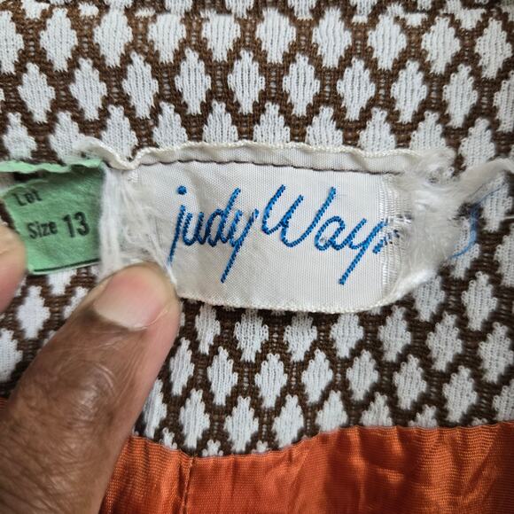 Judy Wayne Womens Vintage 60s Mod Diamond Knit Double Breasted Brown Overcoat 13 - Picture 10 of 12